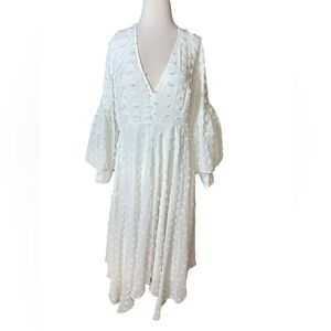 ASOS Edition Volume Sleeve Textured Flowy V Neckline Midi Dress